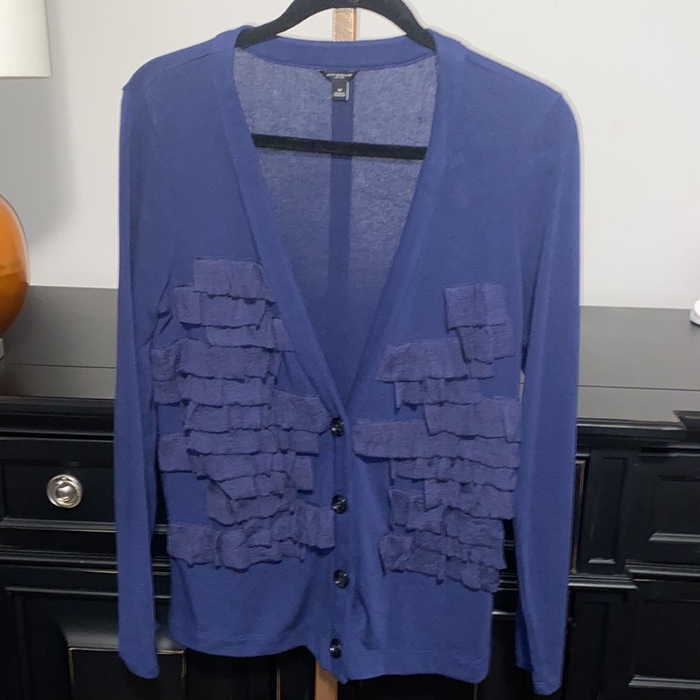 Ann Taylor Blue Riffled Cardigan